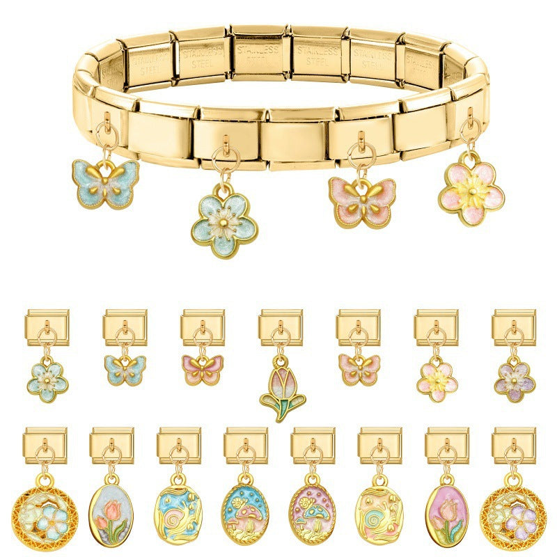 Gold Enamel Dangles, Flowers and Butterflies