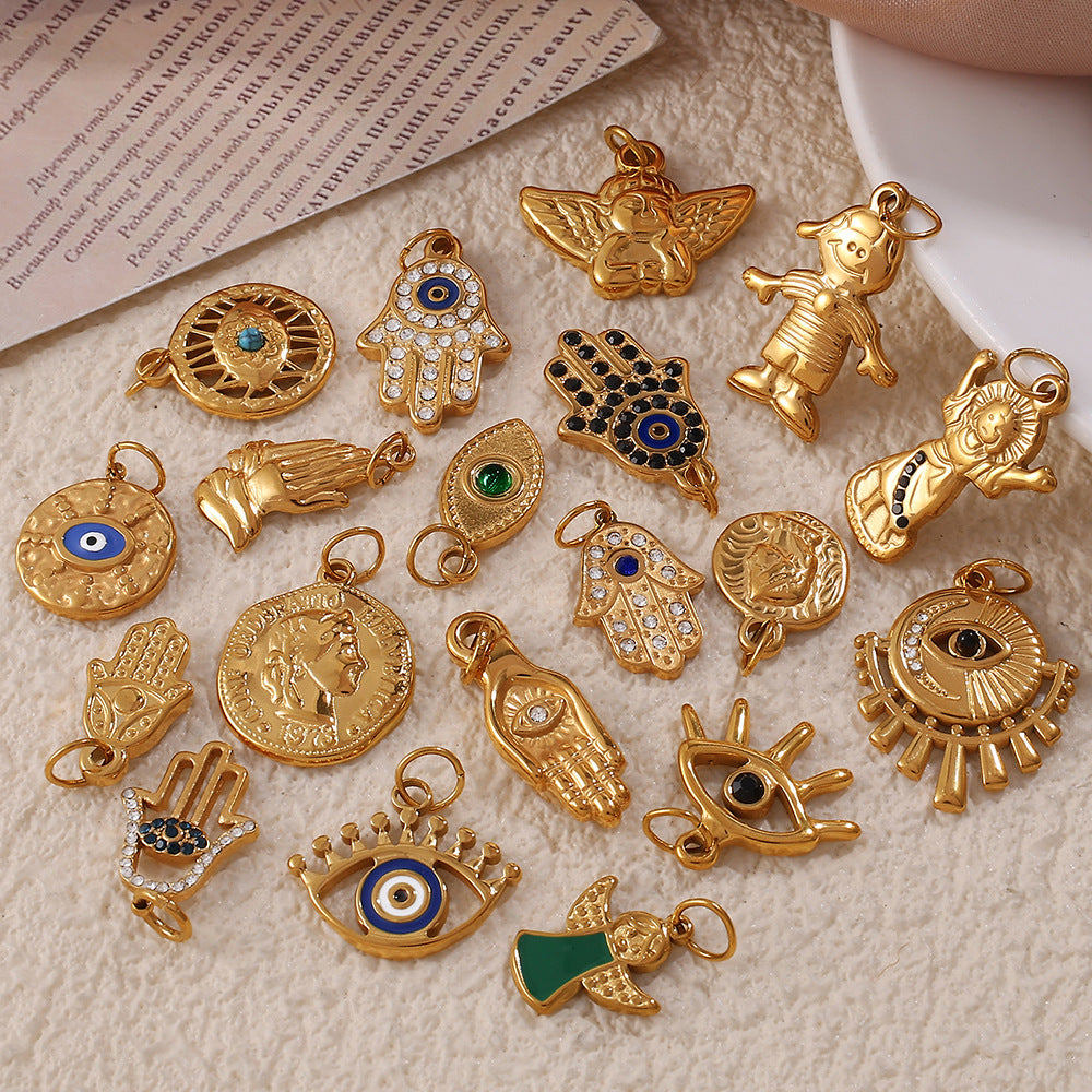 Evil Eye, Hamsa and Angel Necklace Charms