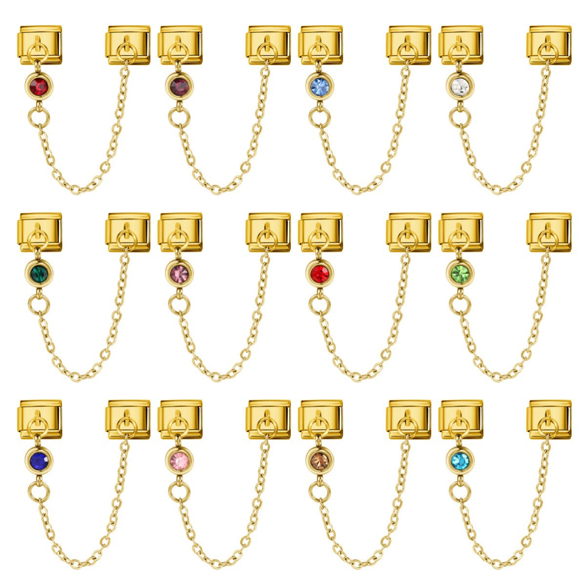 Birthstone Chain Charms, Double Link