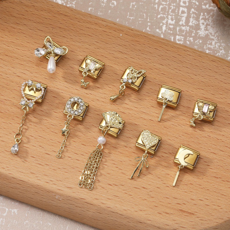 Gold Dangle Charms, Hearts, Bows and Butterflies
