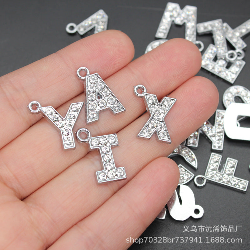 Silver Crystal Letter Necklace Charms