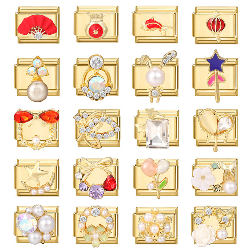 Gold Charms with Pearls and Crystals