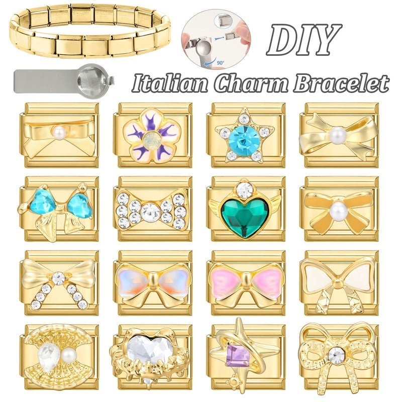 Gold Charms, Bows and Crystal Hearts