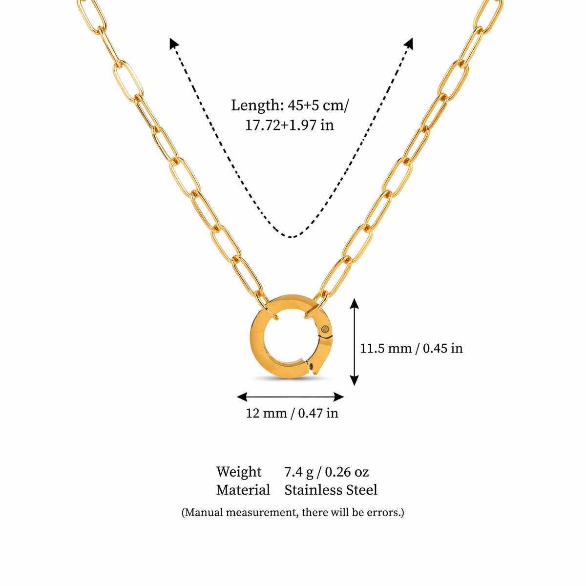 Gold Paperclip Chain Loop Ring 45cm