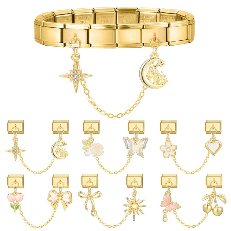 Gold Double Hanging Charms, Flowers and Bows