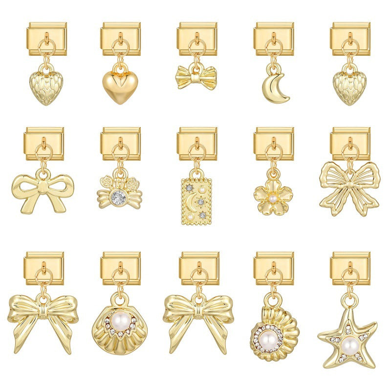 Gold Dangle Charms, Bows and Shells
