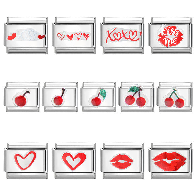 Sticker Style Charms, Lips, Hearts and Cherries