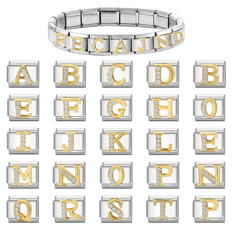 Gold Crystal Letter Charms A to Z