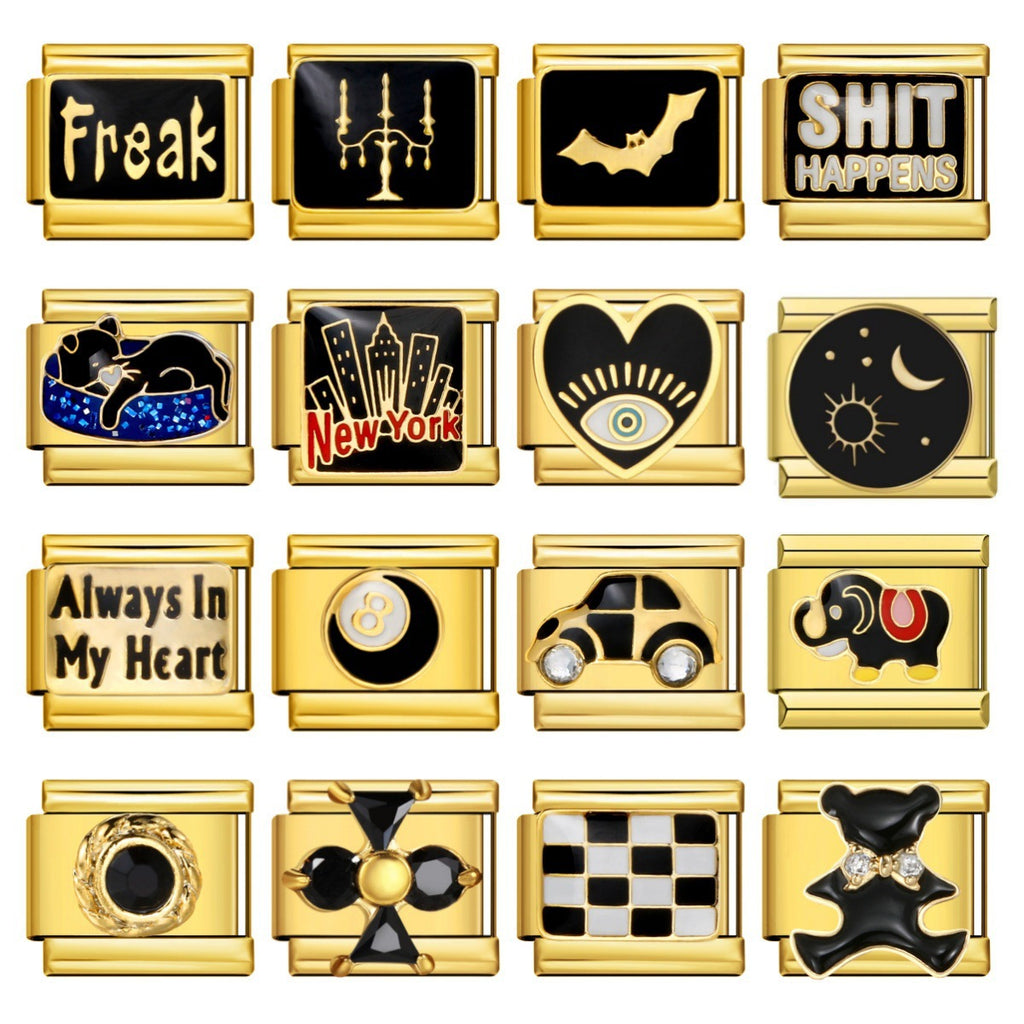 Gold and Black Enamel Charms