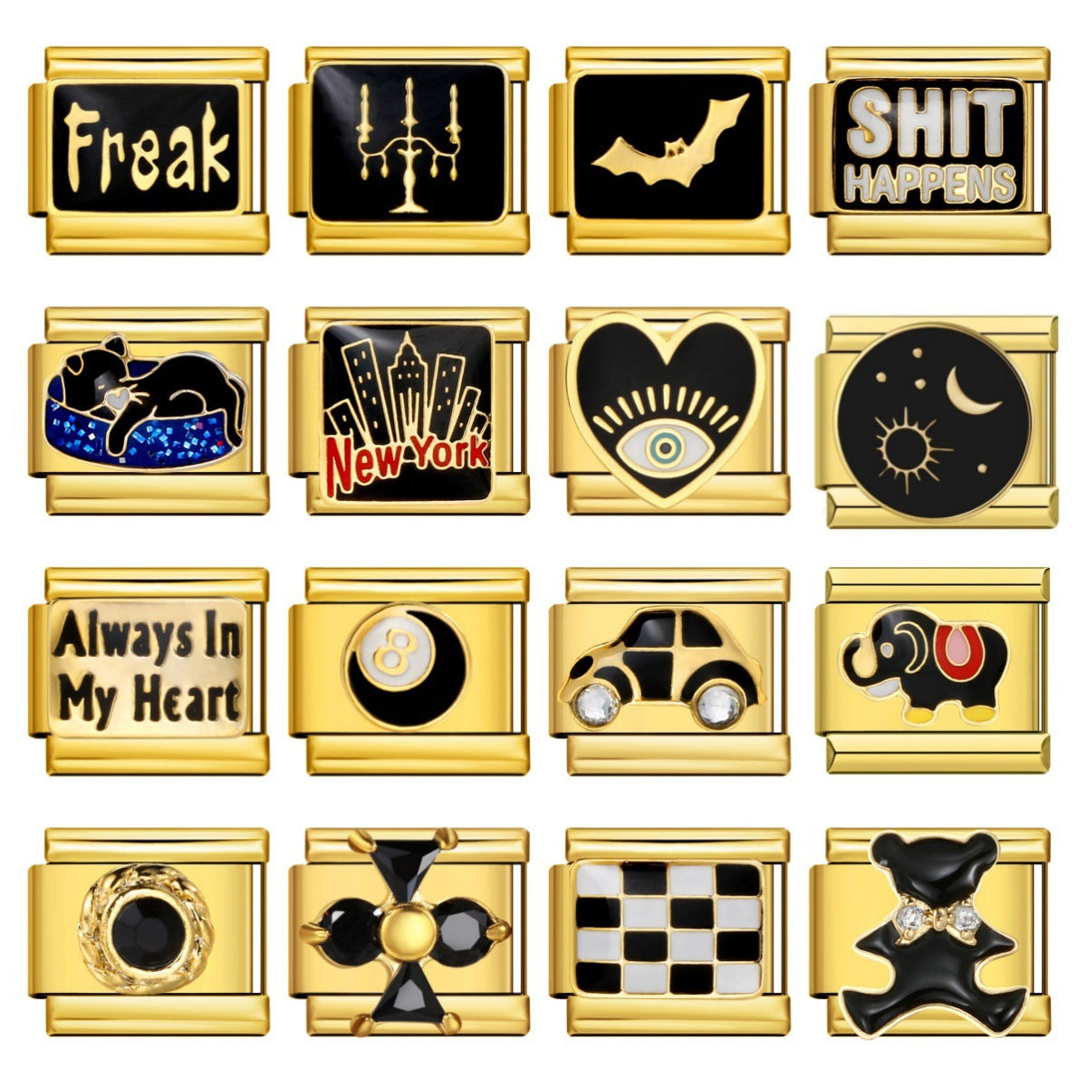Gold and Black Enamel Charms
