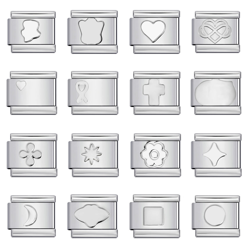 Silver Shape Charms, Engraved Designs