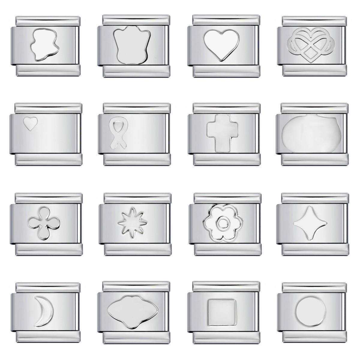 Silver Shape Charms, Engraved Designs
