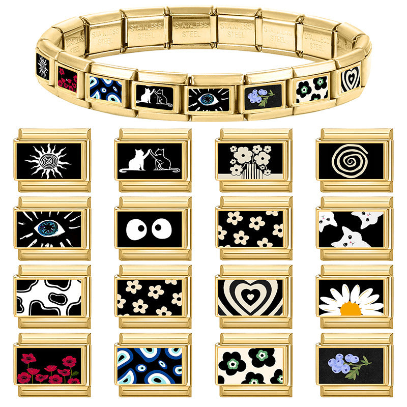 Black Print Charms, Flowers and Cats