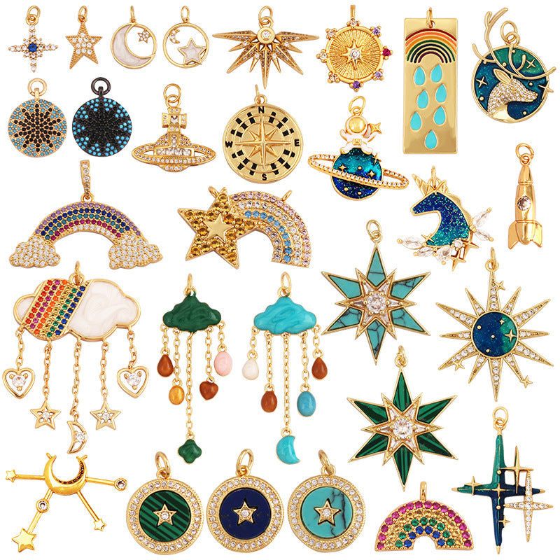 Gold Crystal Pendants, Stars, Moons and Suns