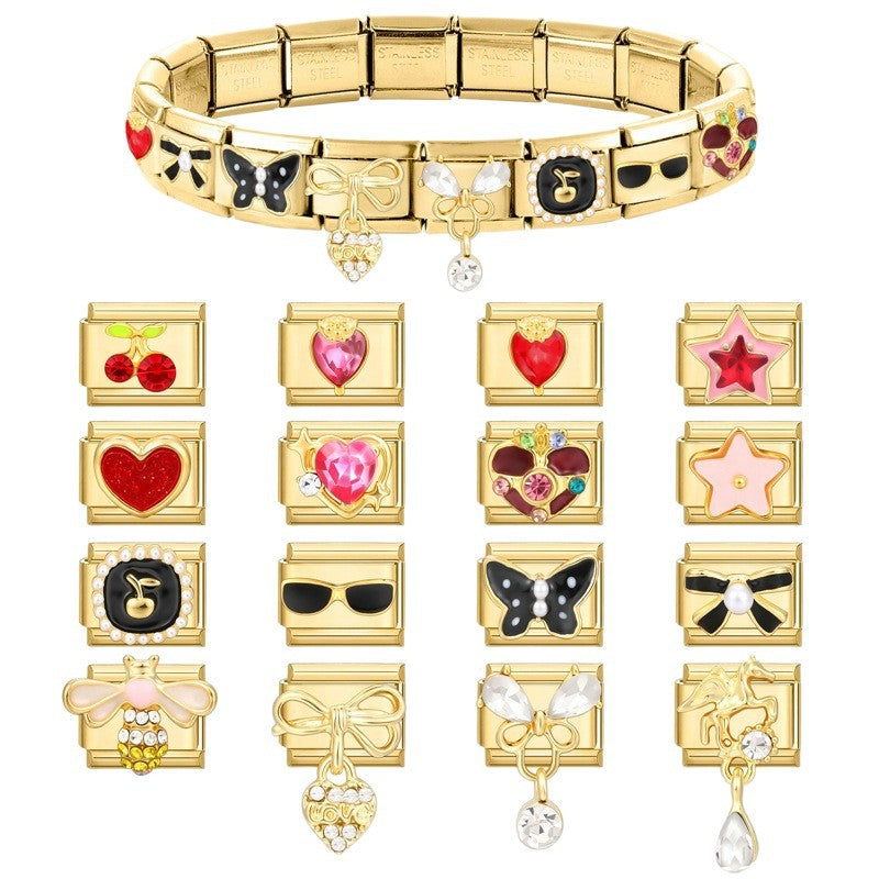 Gold Crystal Charms, Hearts and Bows