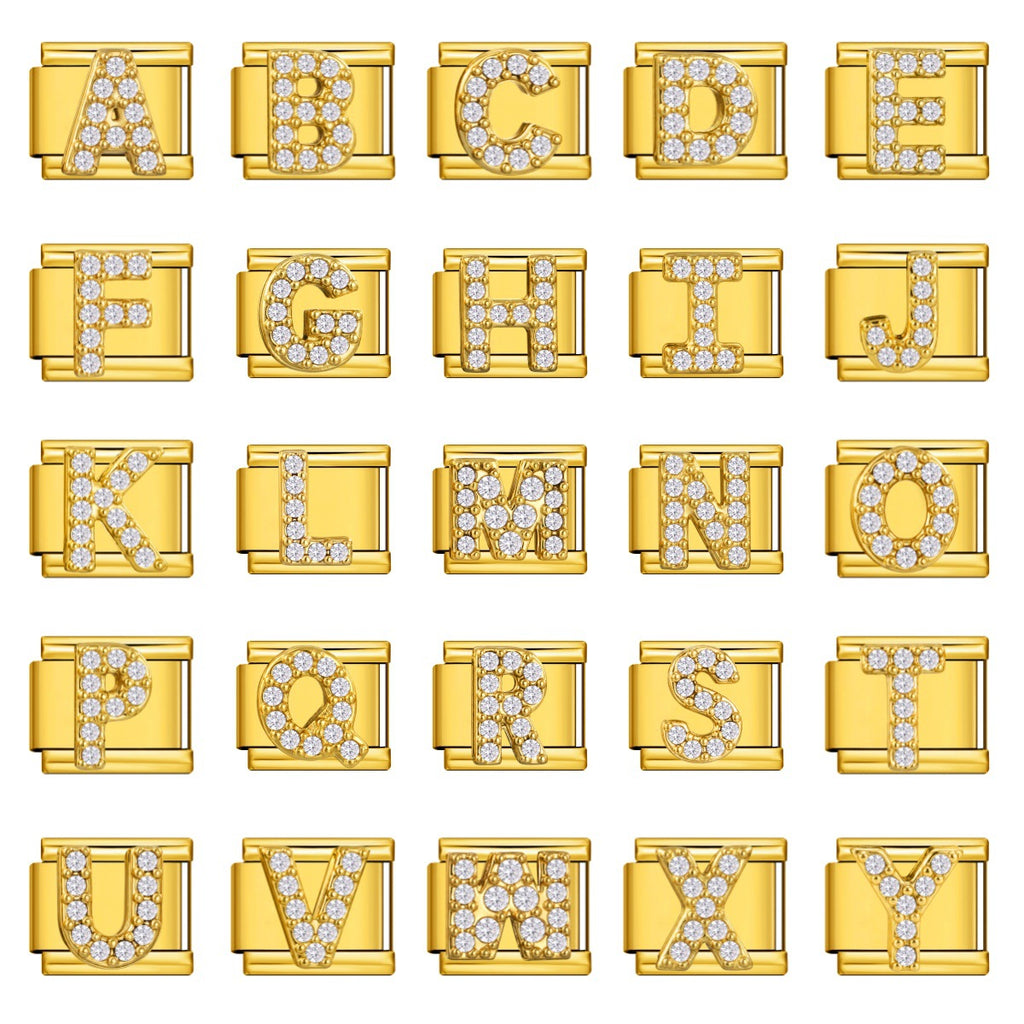 Gold Crystal Letter Charms, A to Z