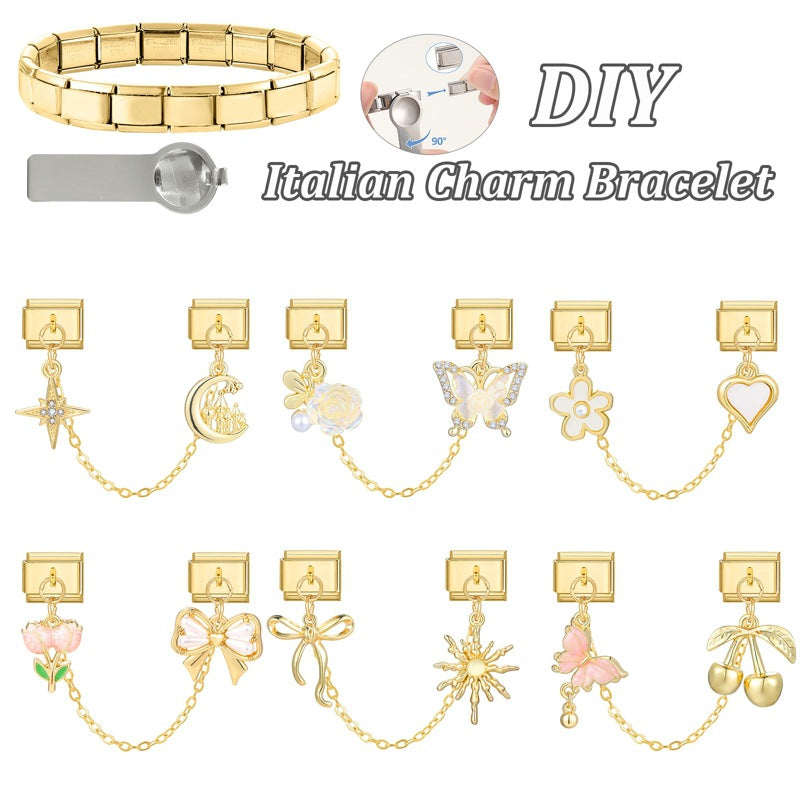 Gold Double Hanging Charms, Flowers and Bows