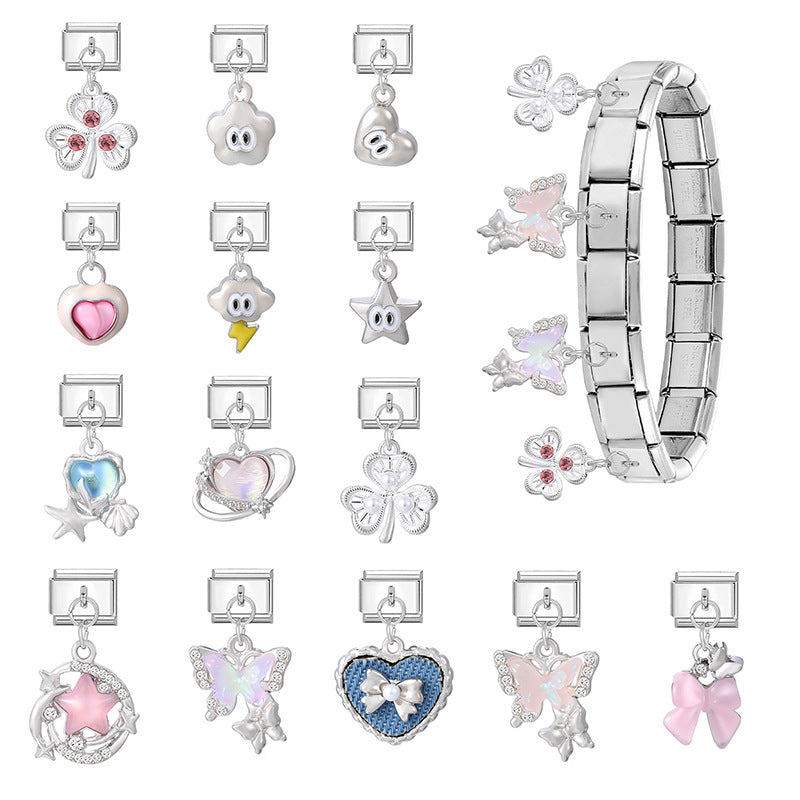 Silver Heart and Clover Dangle Charms