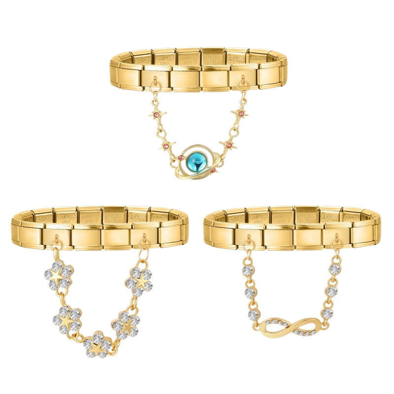 Gold Double Chain Charms, Moon, Star and Crystal