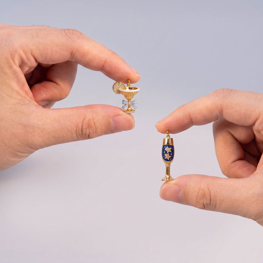 Cocktail and Champagne Glass Necklace Charms with Chains