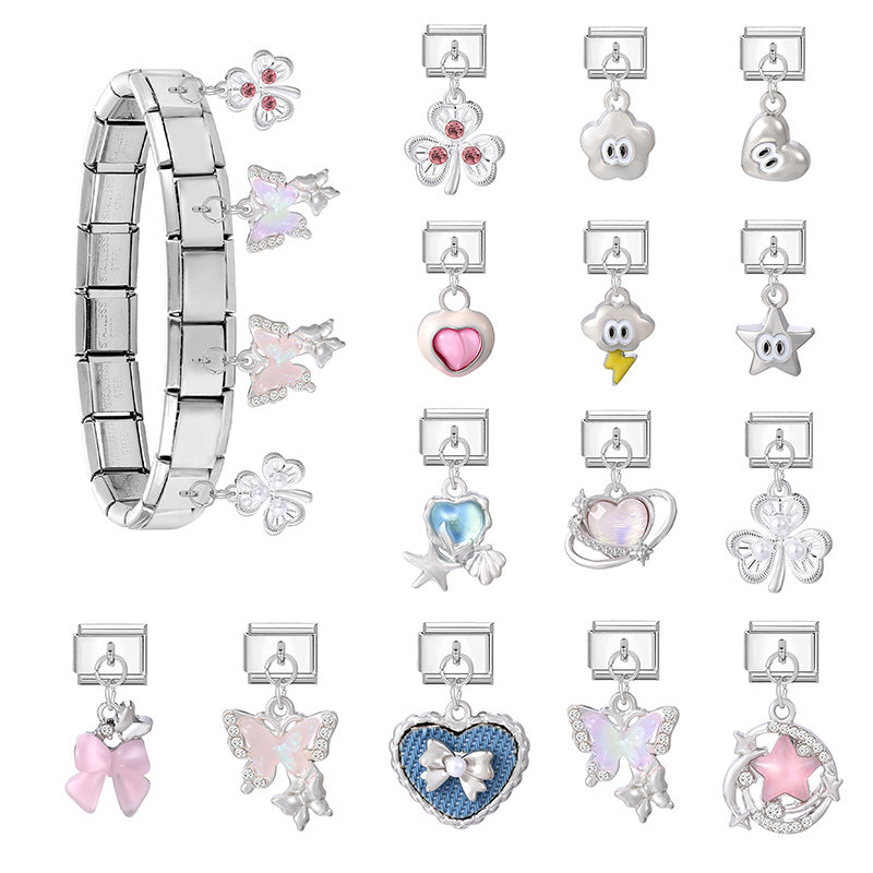 Silver Heart and Clover Dangle Charms