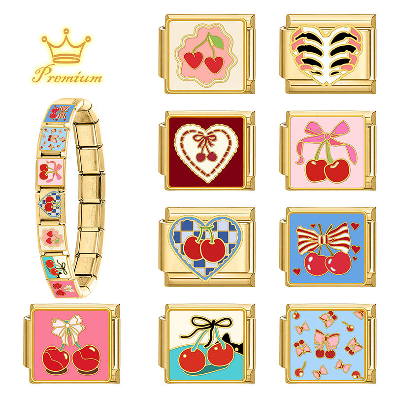 Gold Cherry Charms with Bows
