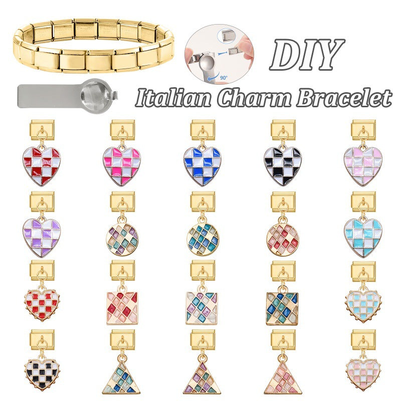 Gold Mosaic and Checkered Dangle Charms