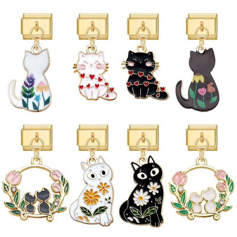 Cat Dangle Charms with Flowers