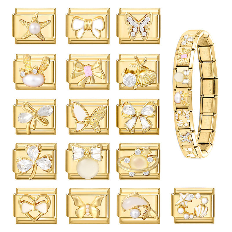 Gold Pearl and Crystal Charms