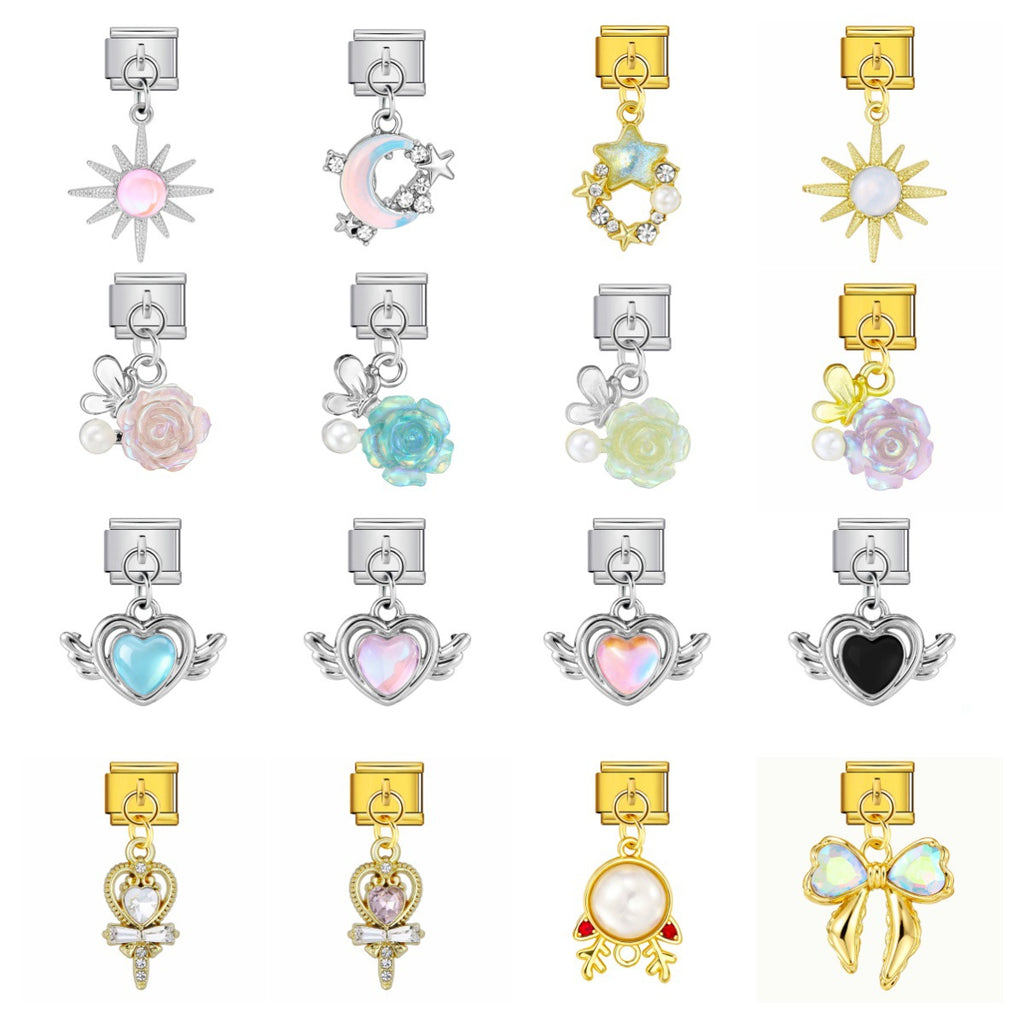 Rose and Heart Dangle Charms