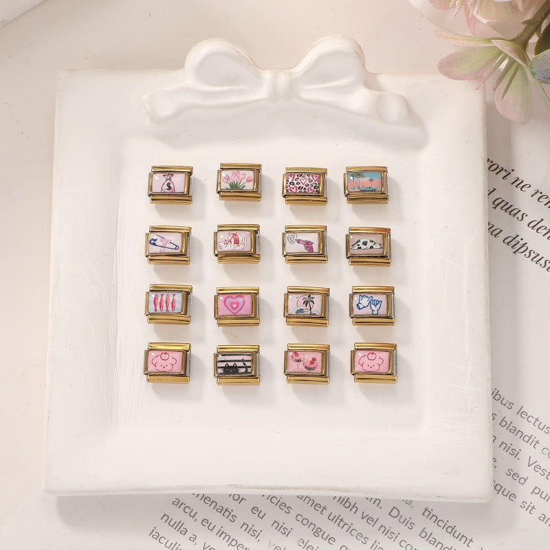 Gold Pink Print Charms