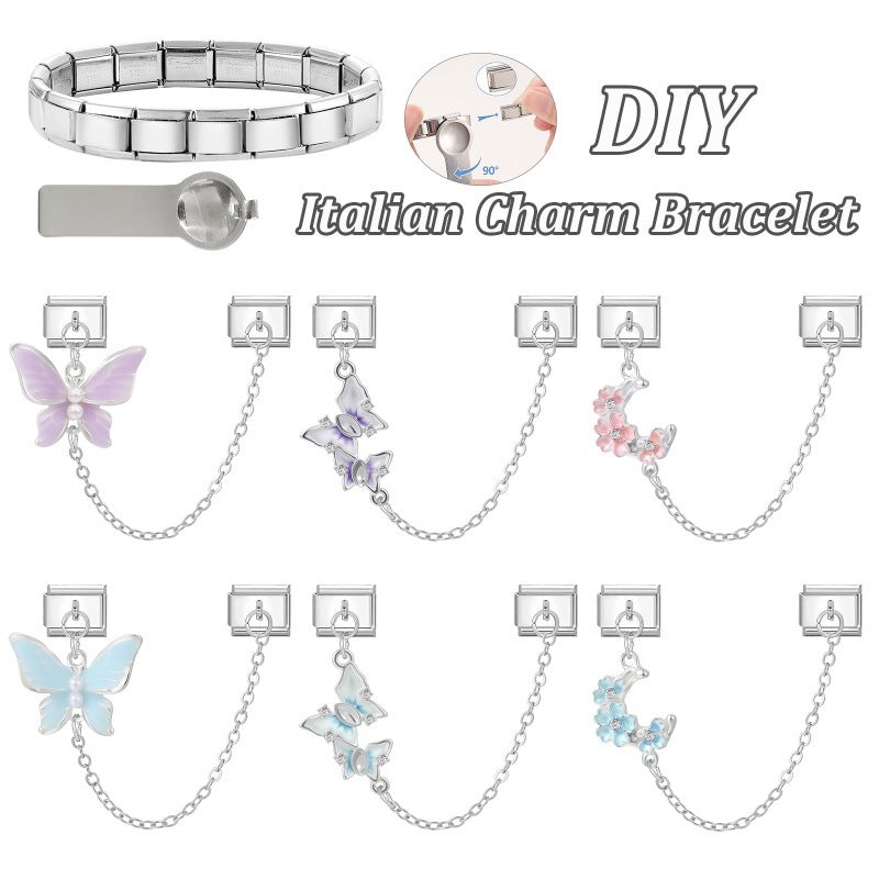 Silver Chain Link Charms, Butterflies