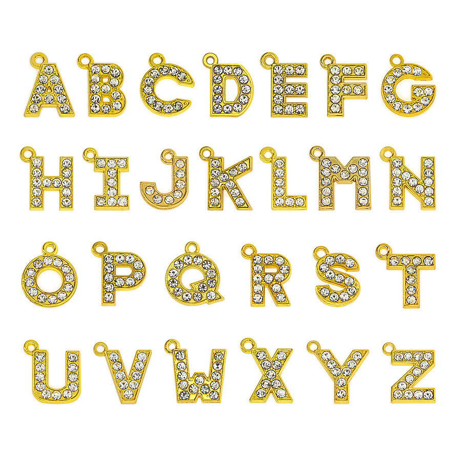Gold Crystal Letter Necklace Charms