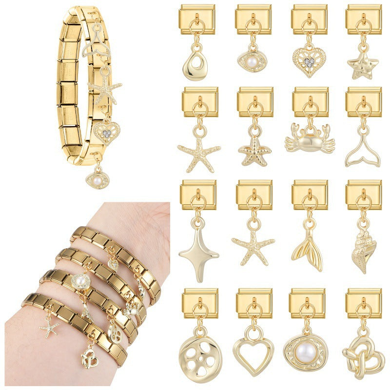 Gold Dangle Charms, Sea Life and Hearts