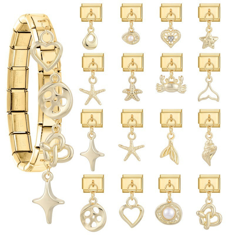 Gold Dangle Charms, Sea Life and Hearts