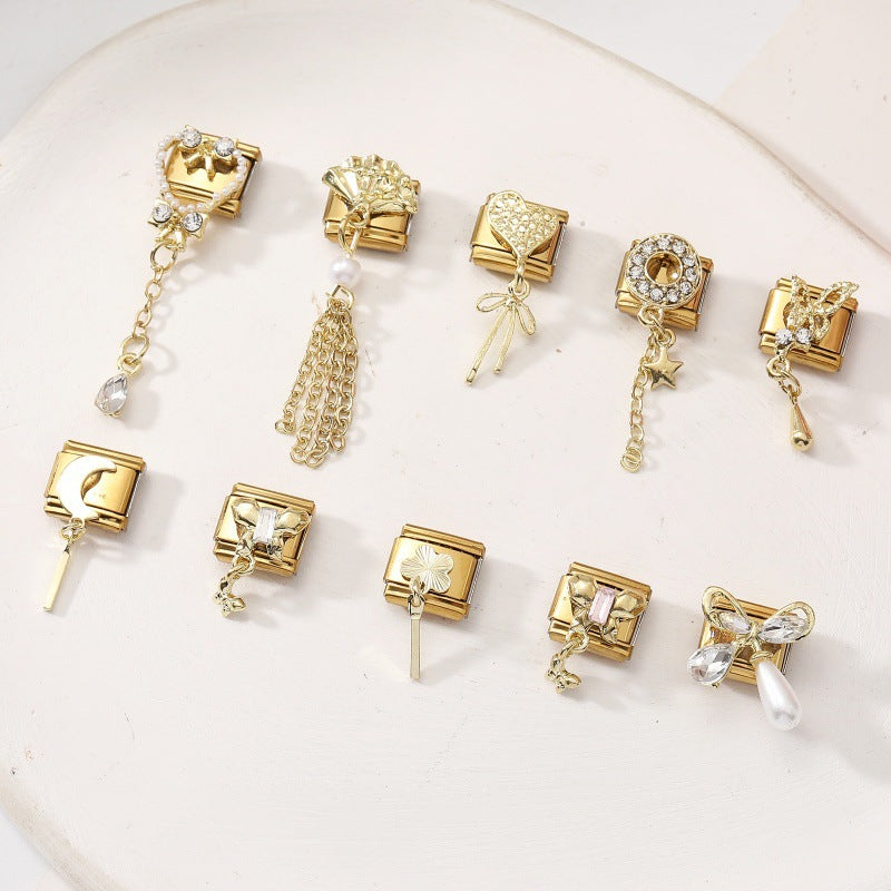 Gold Dangle Charms, Hearts, Bows and Butterflies