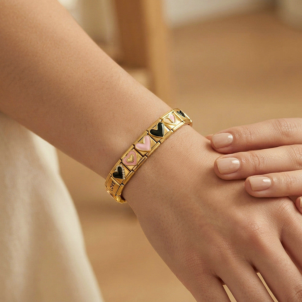 Gold Enamel Charms, Hearts and Bows
