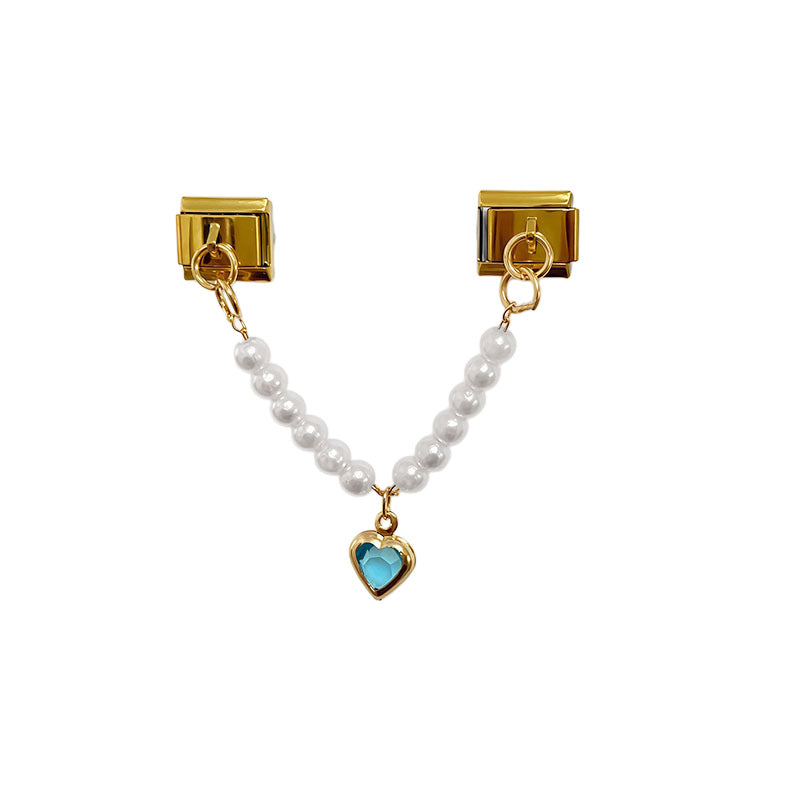 Pearl Chain Double Charms with Hearts
