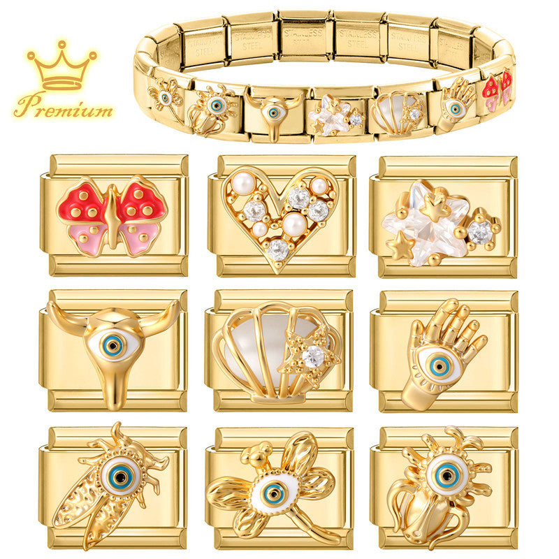 Gold Charms, Pearls, Crystals and Evil Eye