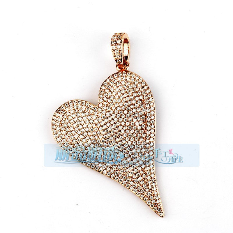 Pave Long Heart Rose Gold
