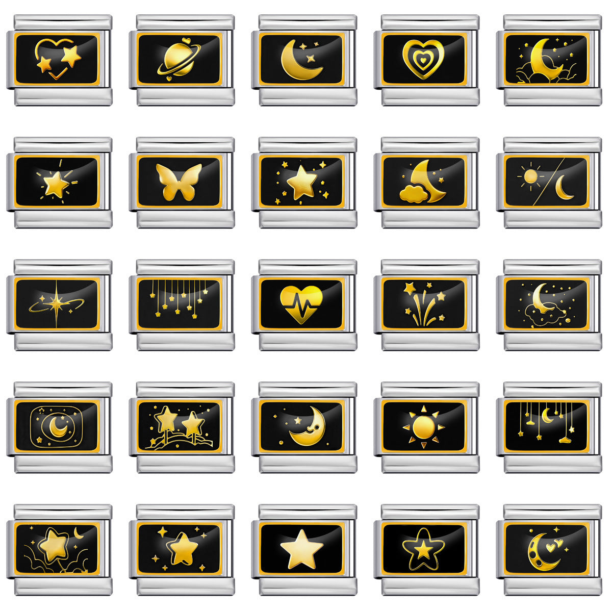 Black Enamel Star and Moon Charms