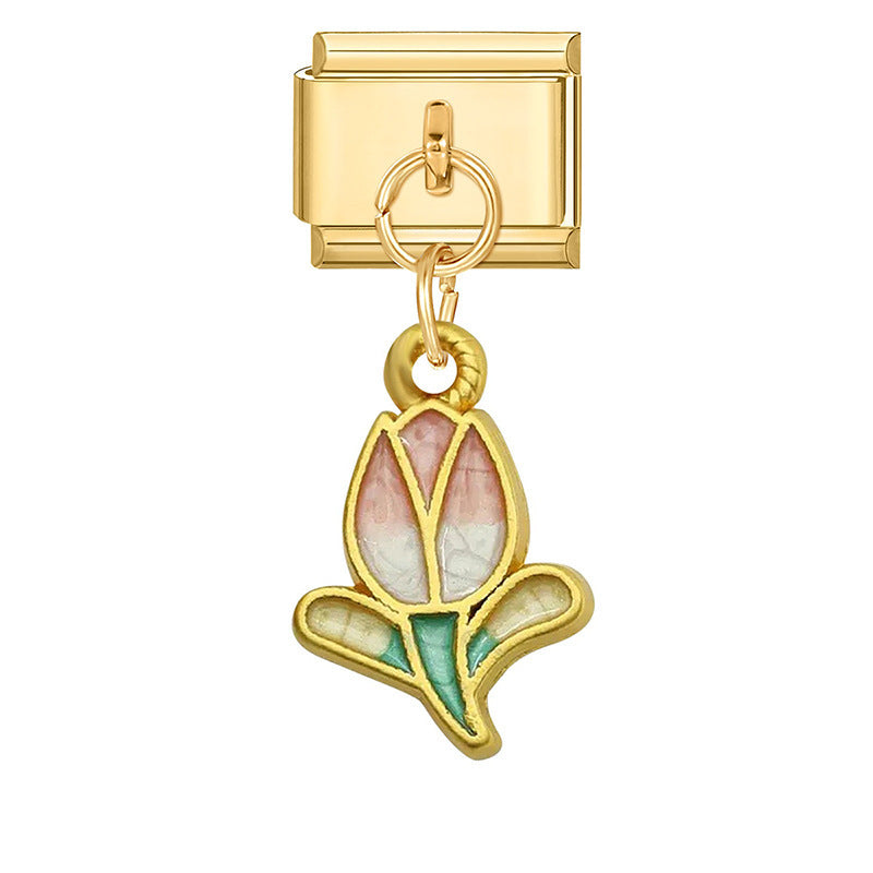 Gold Enamel Dangles, Flowers and Butterflies