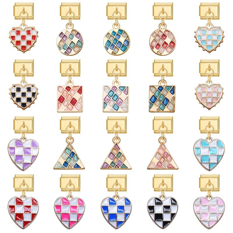 Gold Mosaic and Checkered Dangle Charms