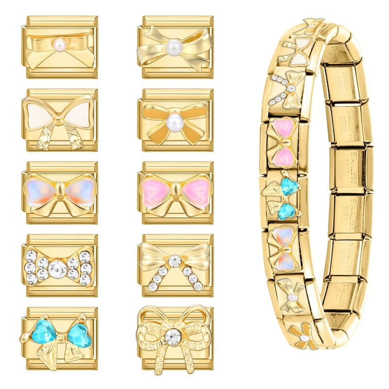 Gold Charms, Bows and Crystal Hearts