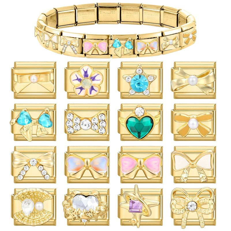 Gold Charms, Bows and Crystal Hearts