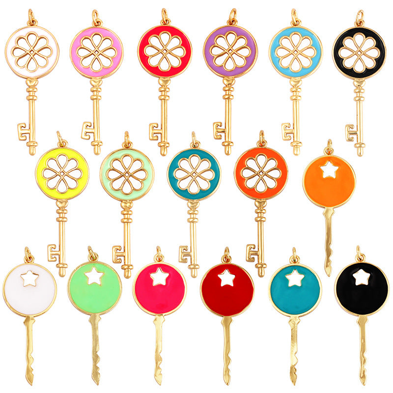 Crystal and Enamel Key Necklace Pendants