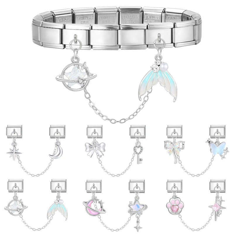 Silver Double Dangle Charms with Chain