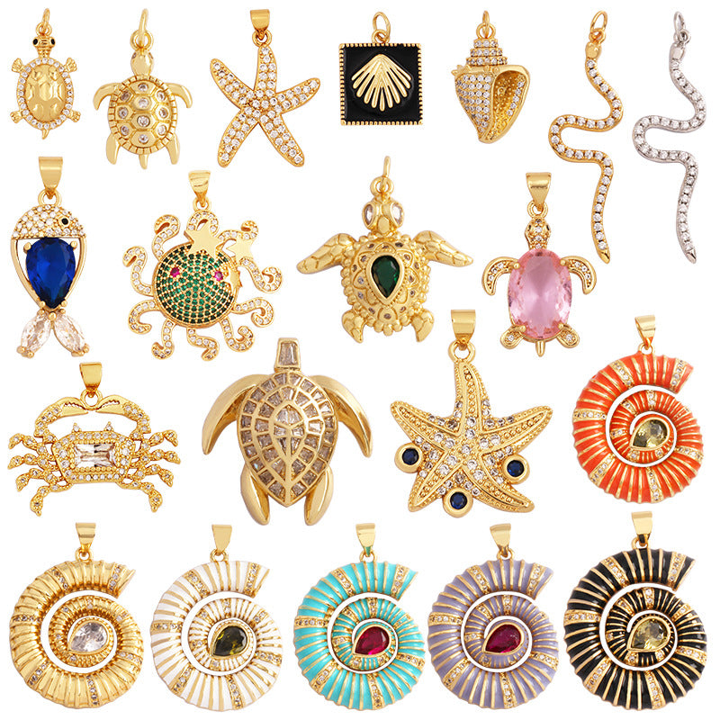 Sea Life Necklace Charms with Crystals