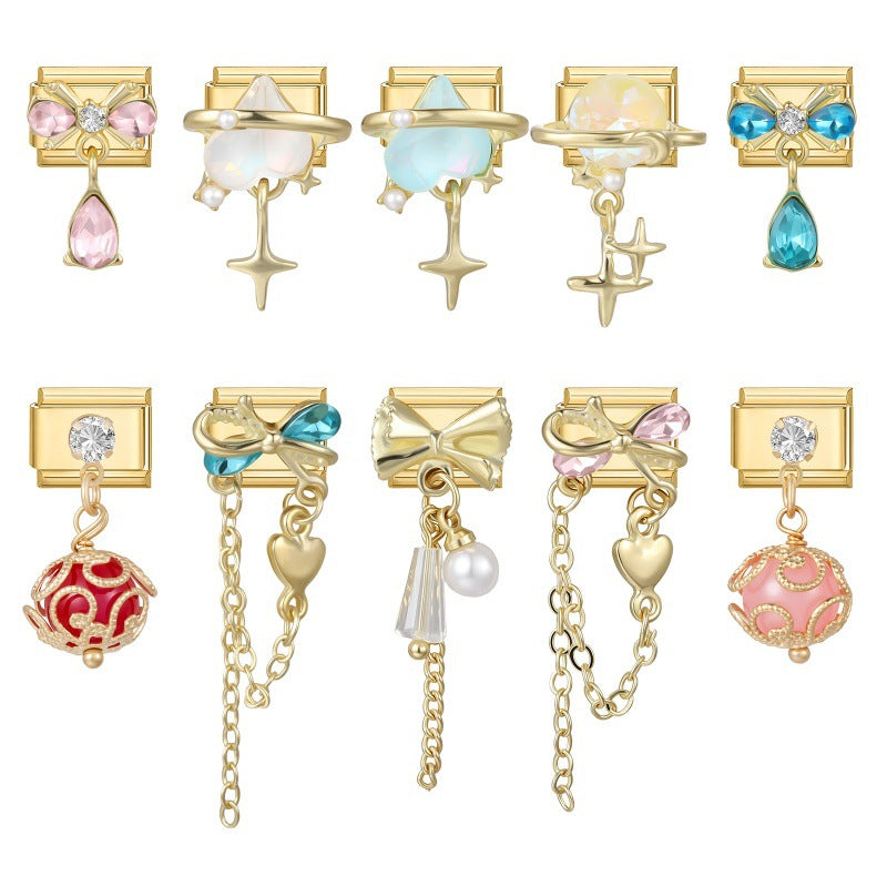 Gold Bow and Chain Dangle Charms
