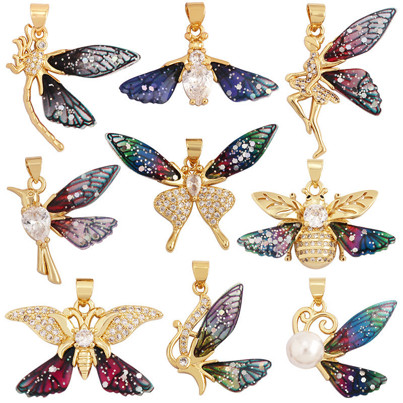 Enamel Wing Insect Necklace Pendants